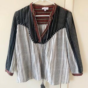 Harlyn Anthropologie Woven Blouse Black White Red